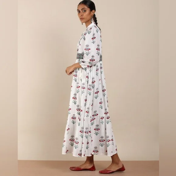 Inde Rooh Jaipuri Print Cotton A Line Maxi Dress Size Small - Picture 2 of 11